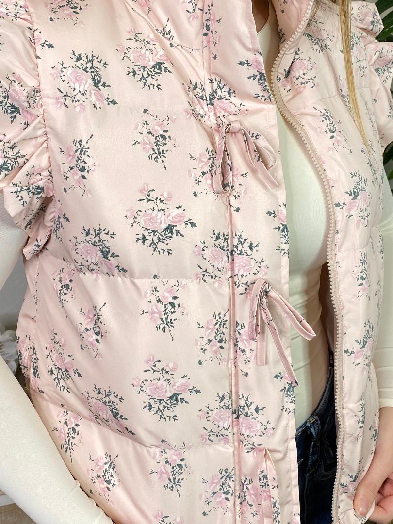 Light Pink Floral Puffy Vest with Bows