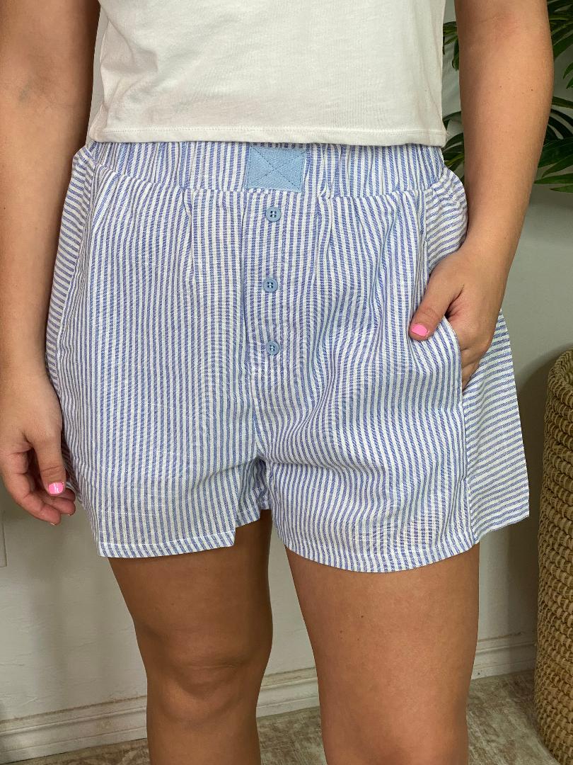 Striped Boxer Style Shorts in Red or Blue