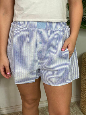 Striped Boxer Style Shorts in Red or Blue