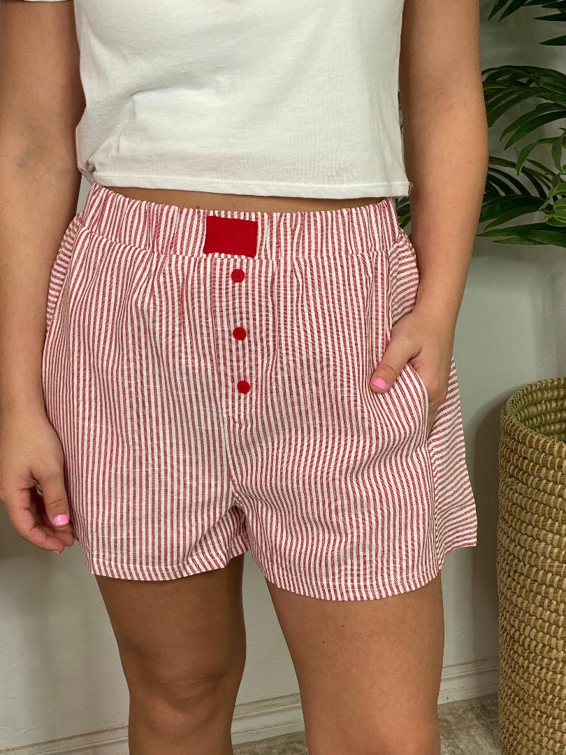 Striped Boxer Style Shorts in Red or Blue