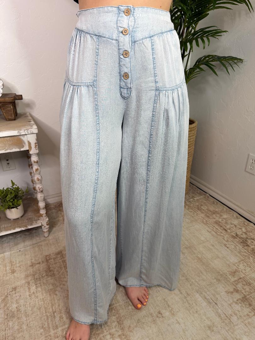 Light Denim Mineral Washed Wide Leg Pants