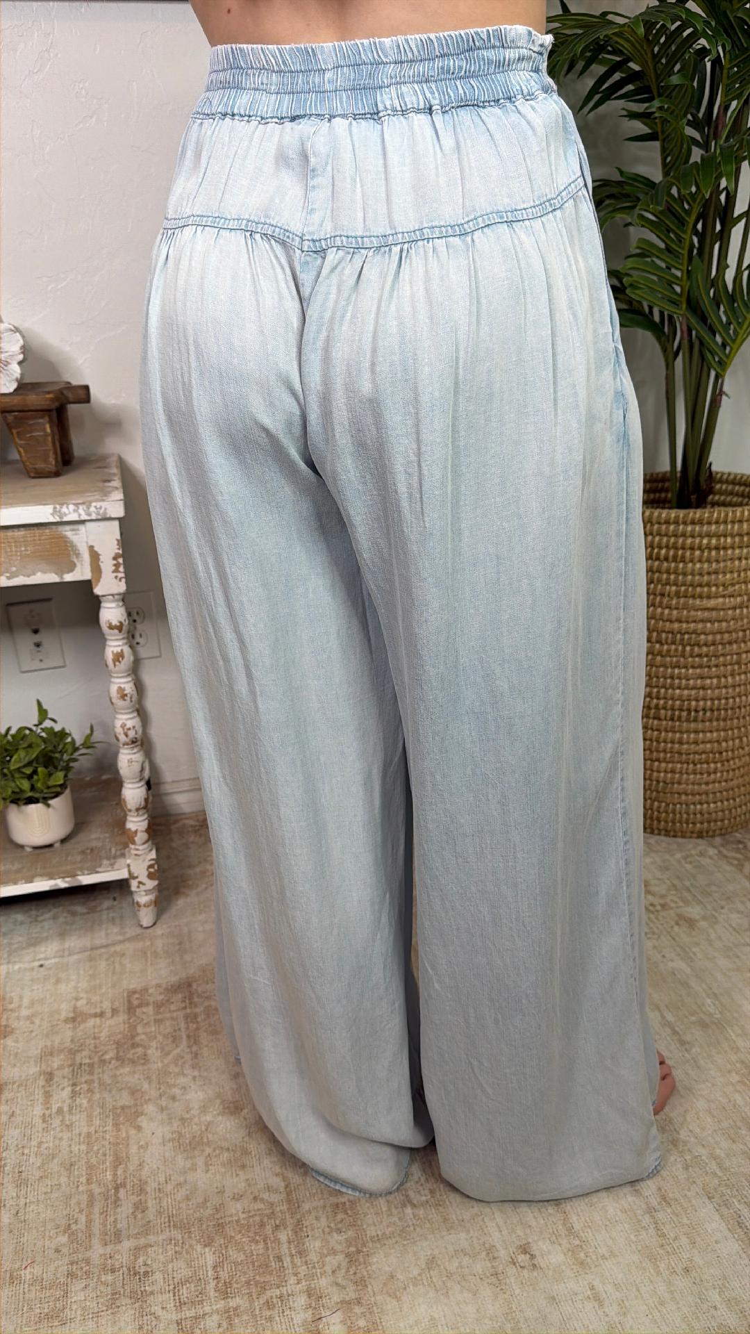Light Denim Mineral Washed Wide Leg Pants