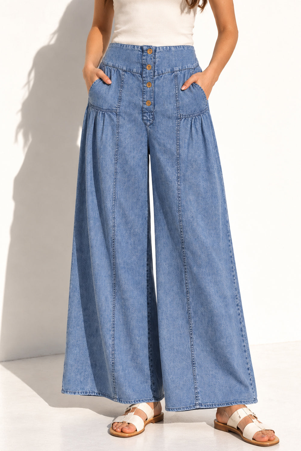 Wide Leg Mineral Washed Denim Pants S-3XL