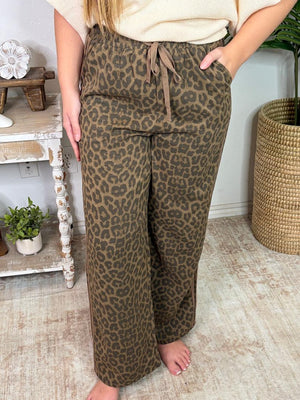 Leopard Wide Leg Pants with Side Stripes