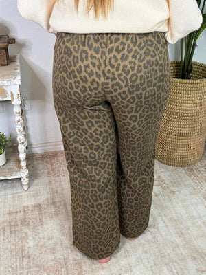 Leopard Wide Leg Pants with Side Stripes