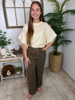 Leopard Wide Leg Pants with Side Stripes