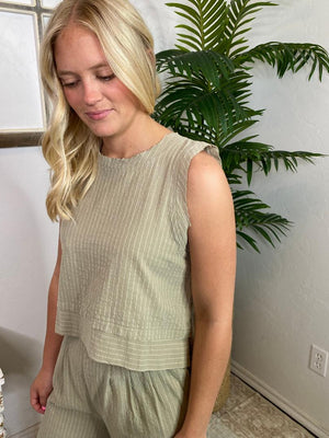 Sage Pinstripe Sleeveless Top & Pant Set