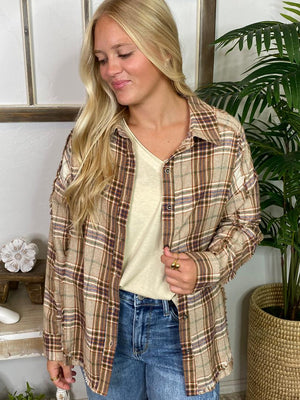 Brown and Taupe Flannel Shirt