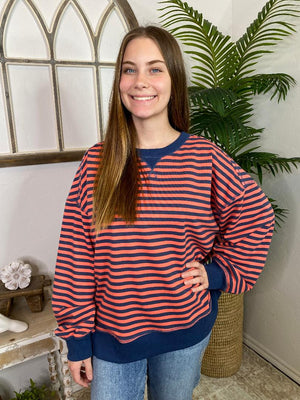 Coral and Navy Striped Top