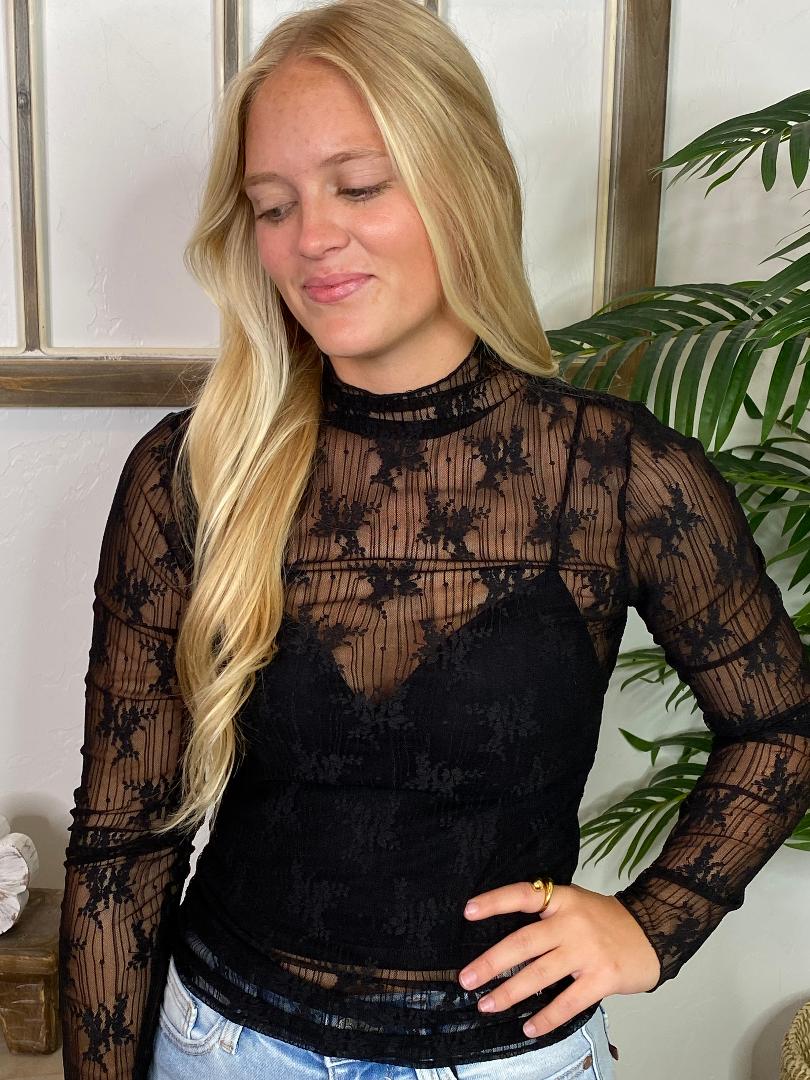 Black Sheer Lace Top