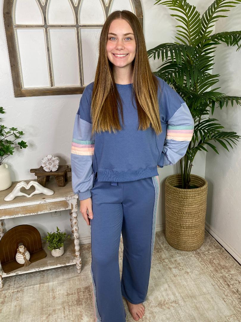 2 Colors- Sweatsuit with Stripe Accents Set