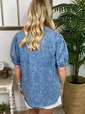 Chambray Mineral Washed Denim Top in 2 Colors