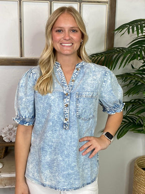 Chambray Mineral Washed Denim Top in 2 Colors