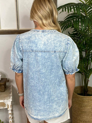 Chambray Mineral Washed Denim Top in 2 Colors