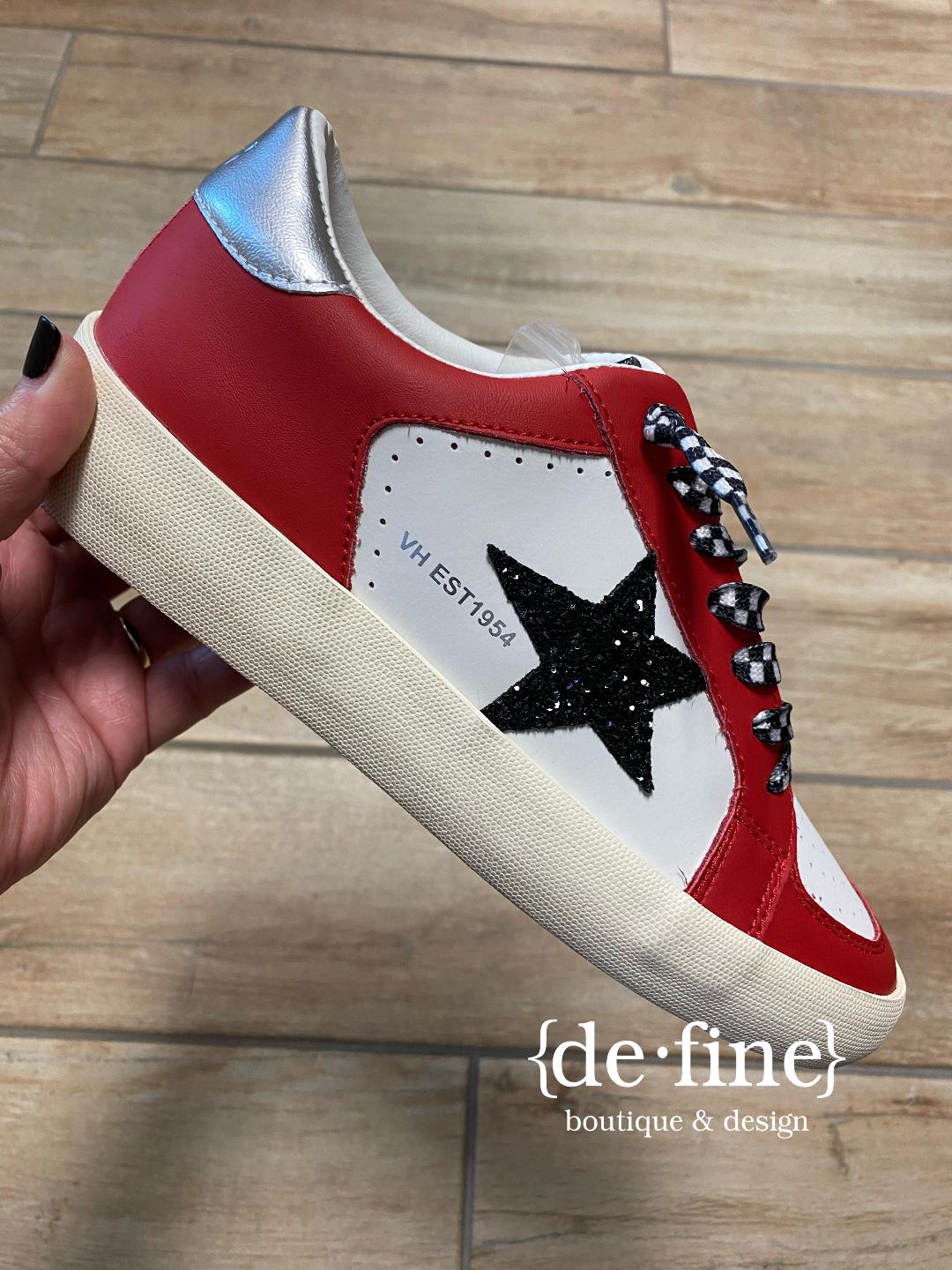 Vintage Havana Red and Black Glitter Star Sneakers