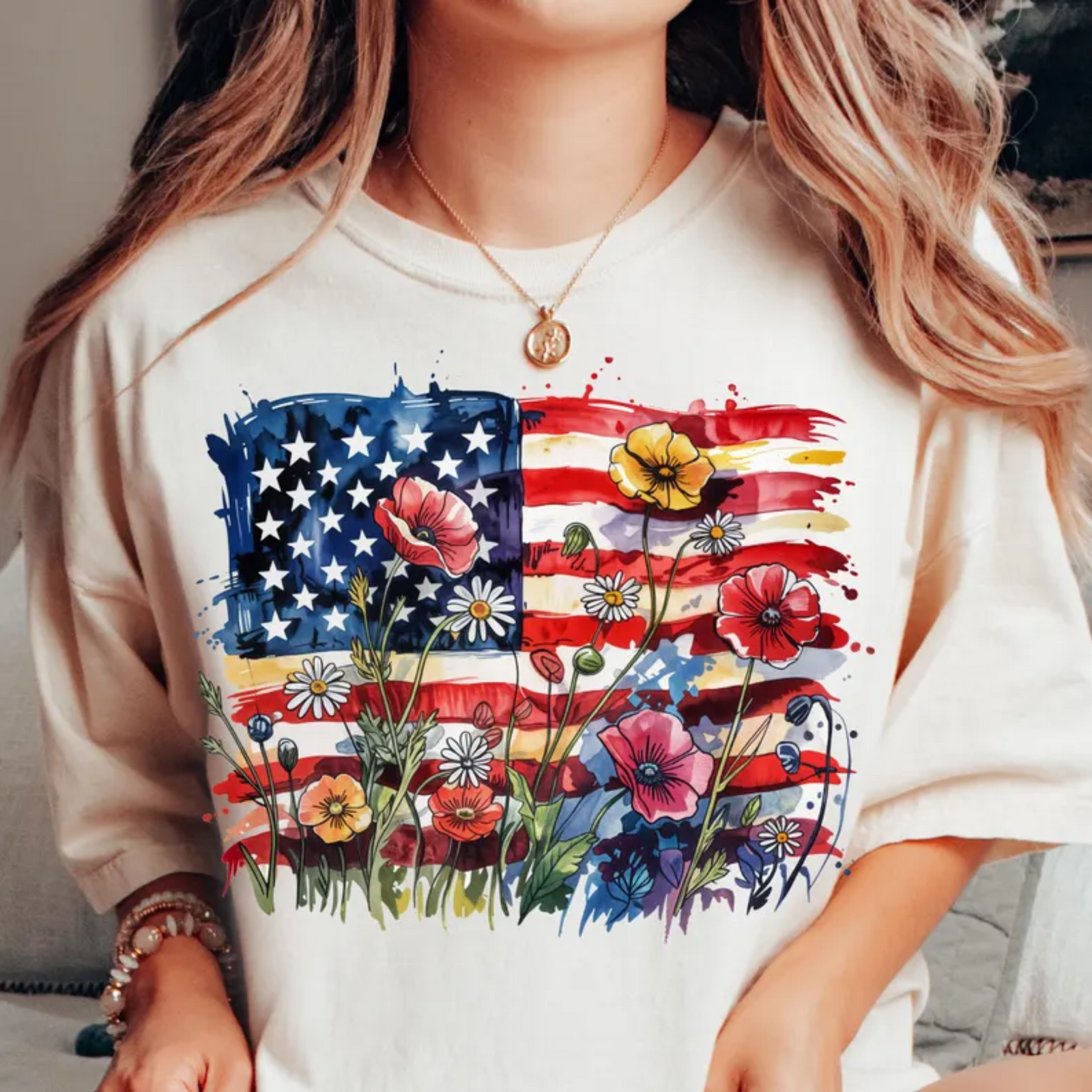 Watercolor Flag with Wildflowers