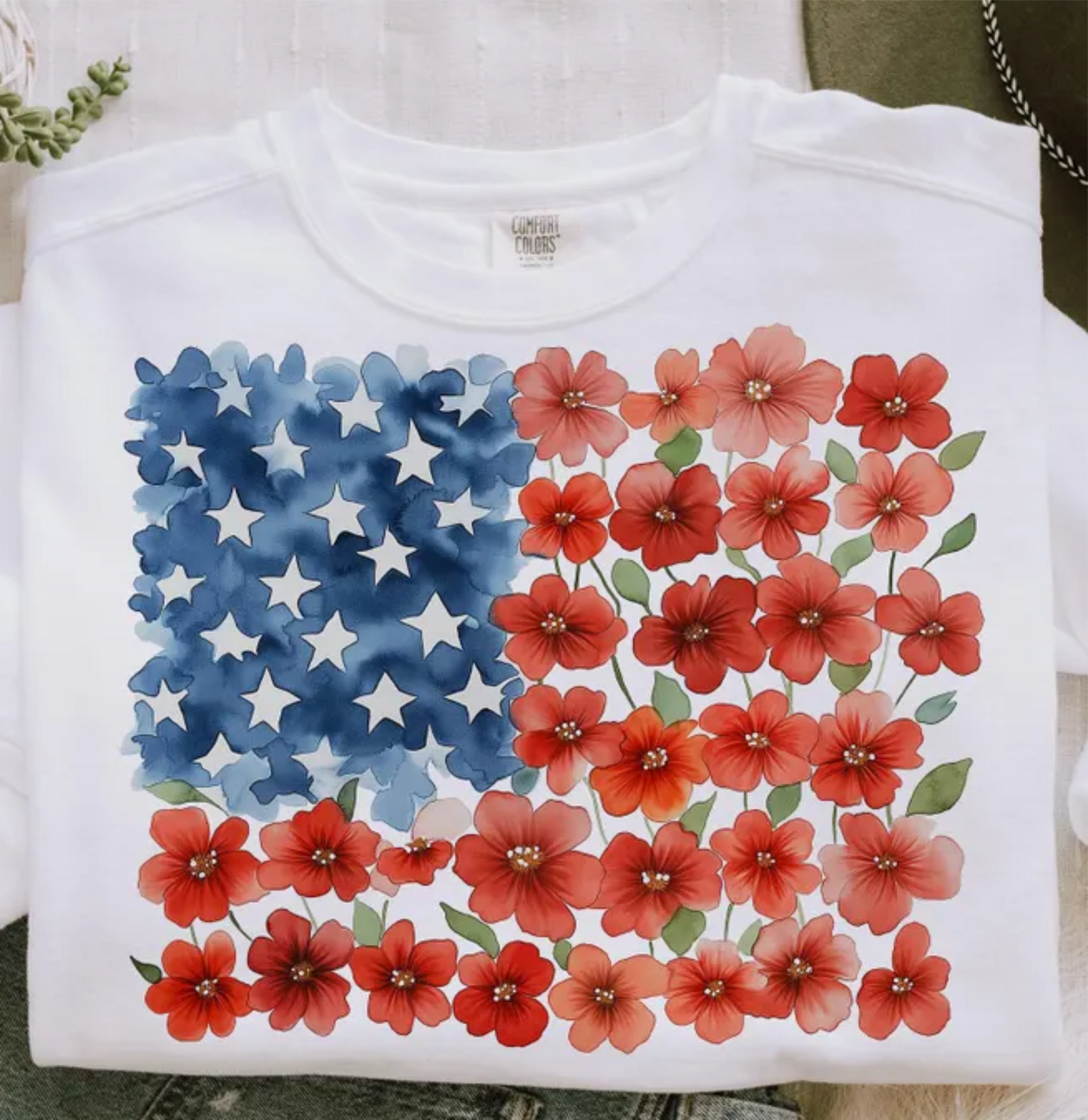 Watercolor Flowers Flag Graphic Tee