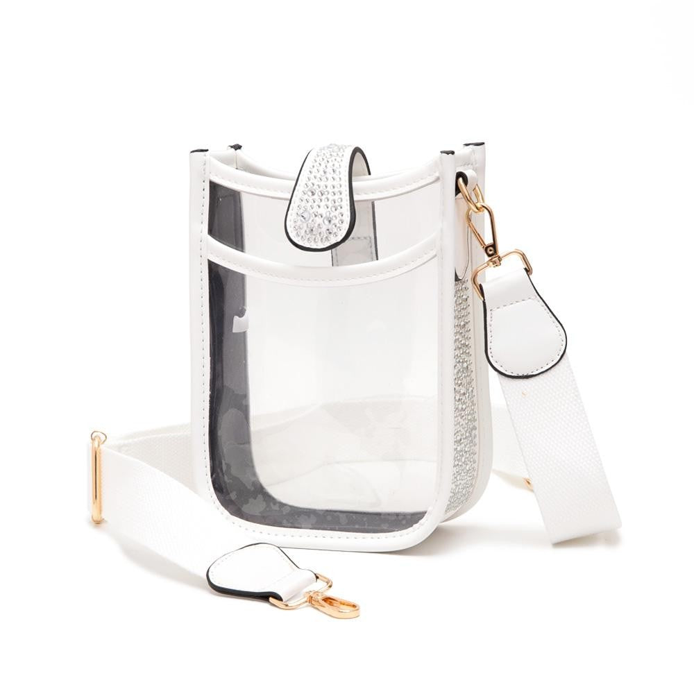 White Clear Purse with Rhinestones on Snap Latch