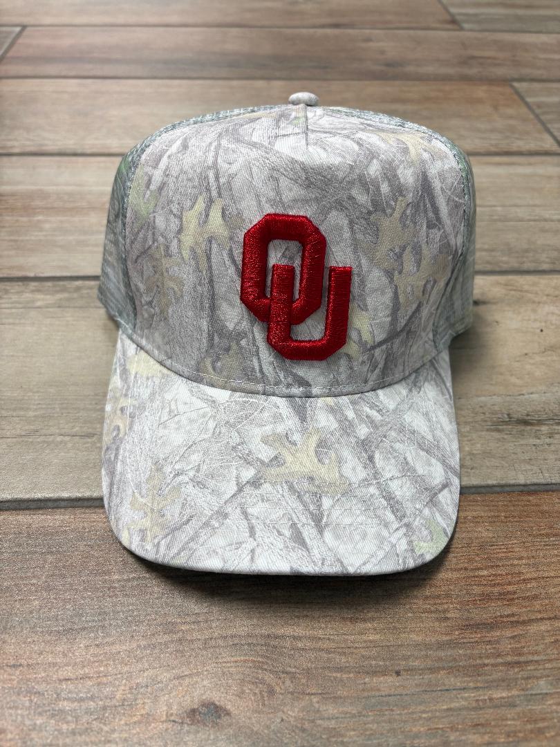 OU White Camo Snapback Hat