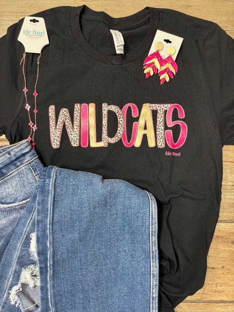 Pink and Gold with Leopard Wildcats Graphic Tee