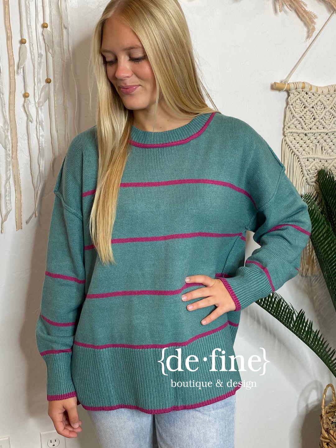 Teal & Magenta Striped Sweater