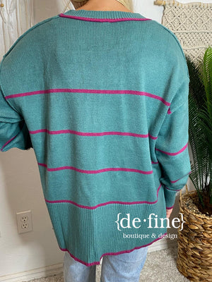 Teal & Magenta Striped Sweater