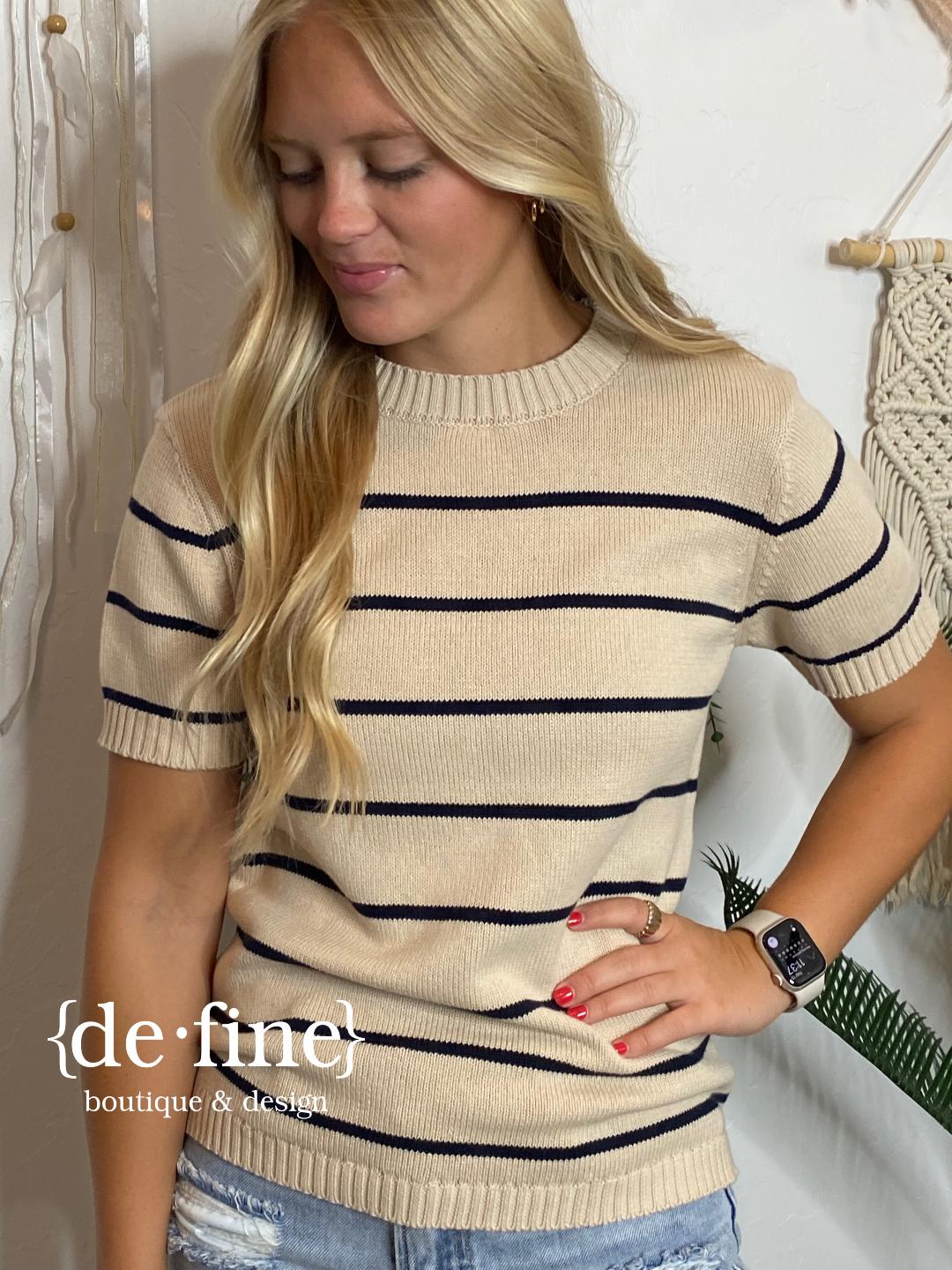 Short Sleeve Striped Sweater in 2 Colors