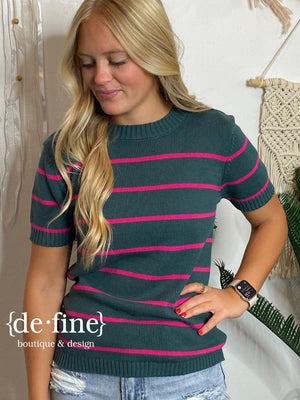 Short Sleeve Striped Sweater in 2 Colors