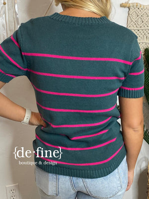 Short Sleeve Striped Sweater in 2 Colors