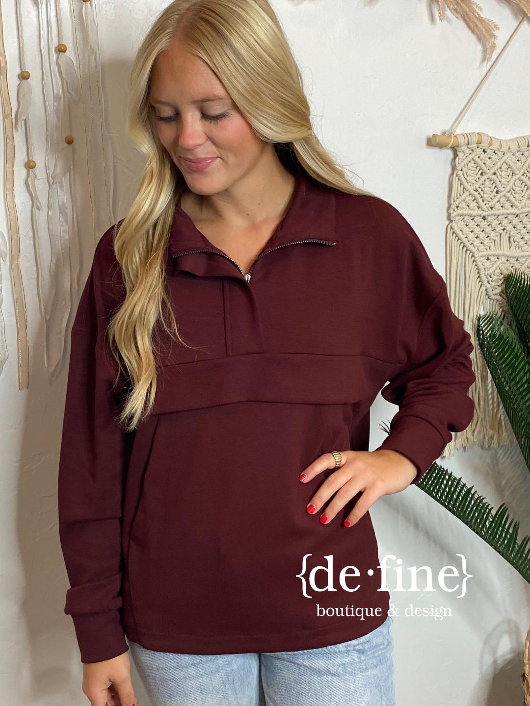 Super Soft Pullover with Kangaroo Pocket in Merlot