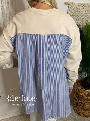 Twofer Tan Top with Blue Striped Back