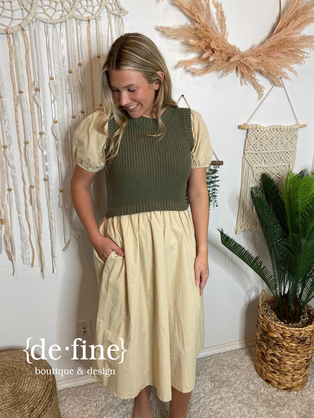 Olive and Taupe Sweater Vest Dress