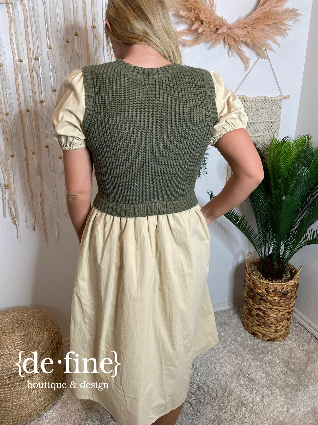 Olive and Taupe Sweater Vest Dress