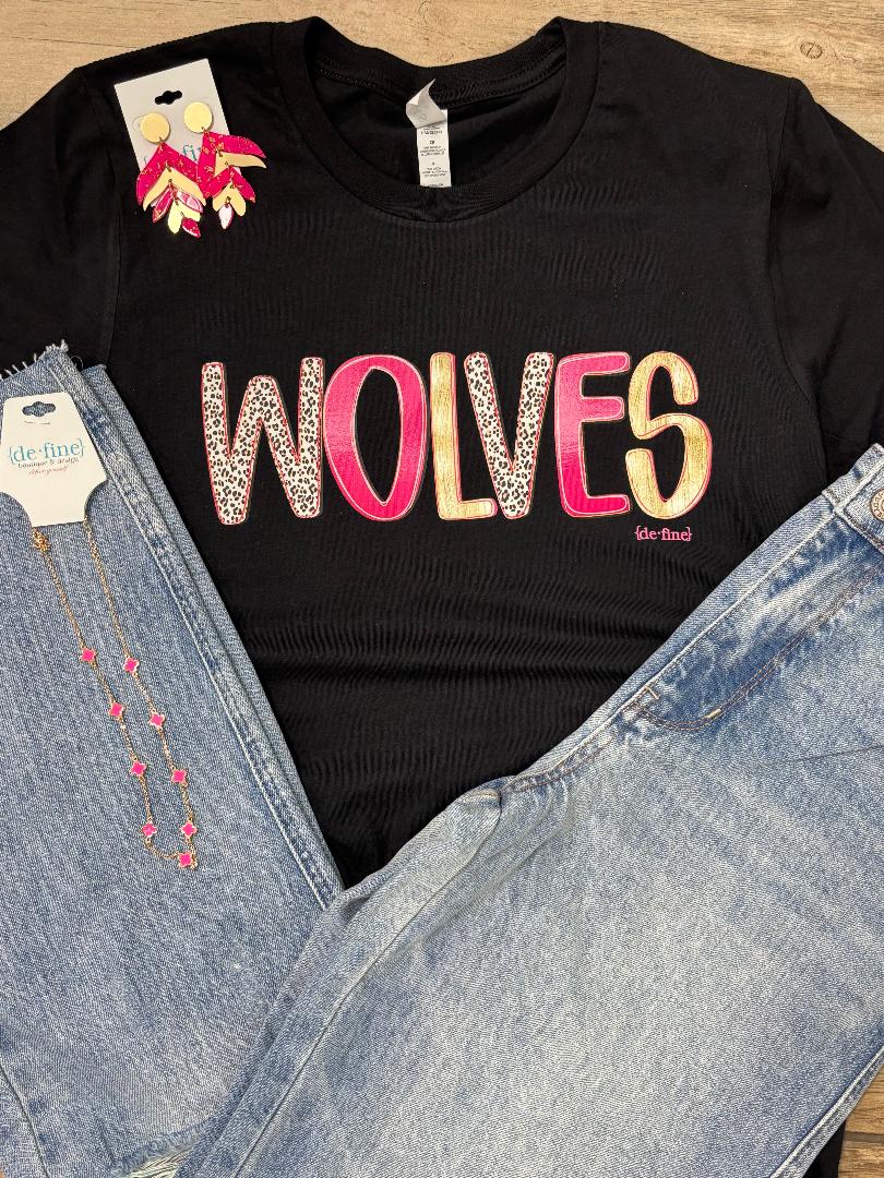 Pink and Gold with Leopard Wolves Graphic Tee