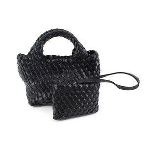 Small Woven Leather Bag with Cosmetic Bag & Crossbody Strap