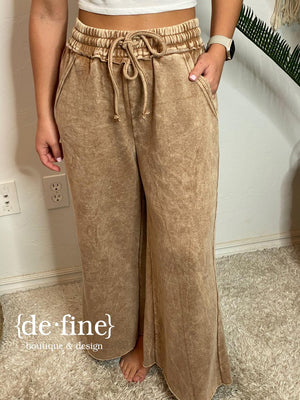 Mineral Washed Wide Leg Fleece Lined Pants in 5 Colors