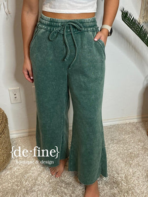 Mineral Washed Wide Leg Fleece Lined Pants in 5 Colors