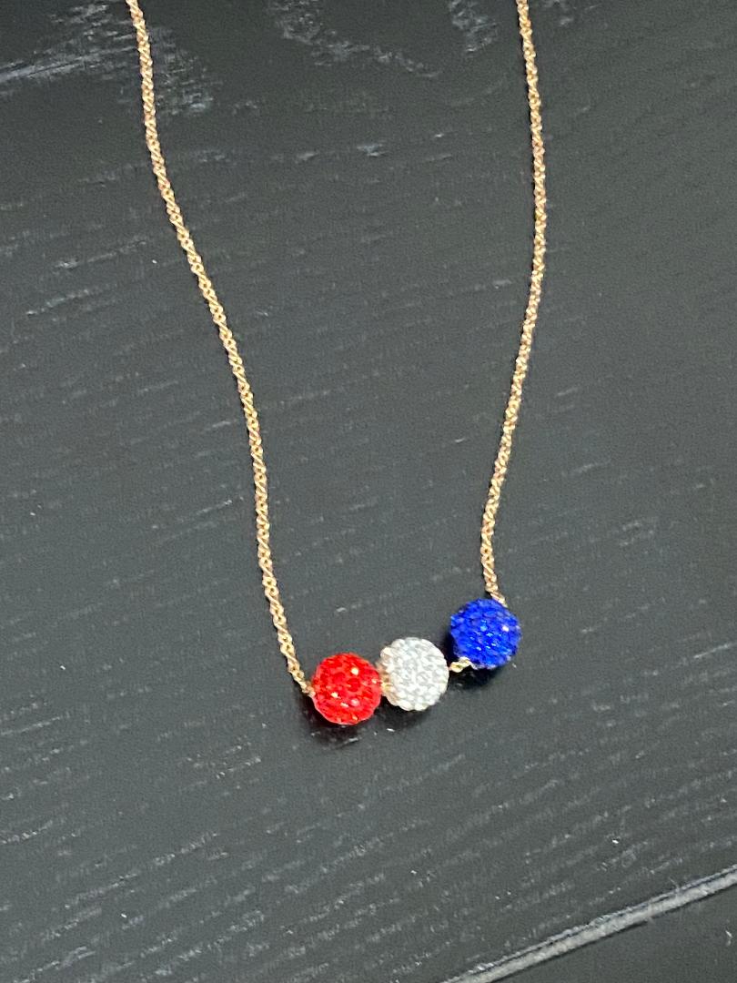 Red White Blue Rhinestone Balls Necklace