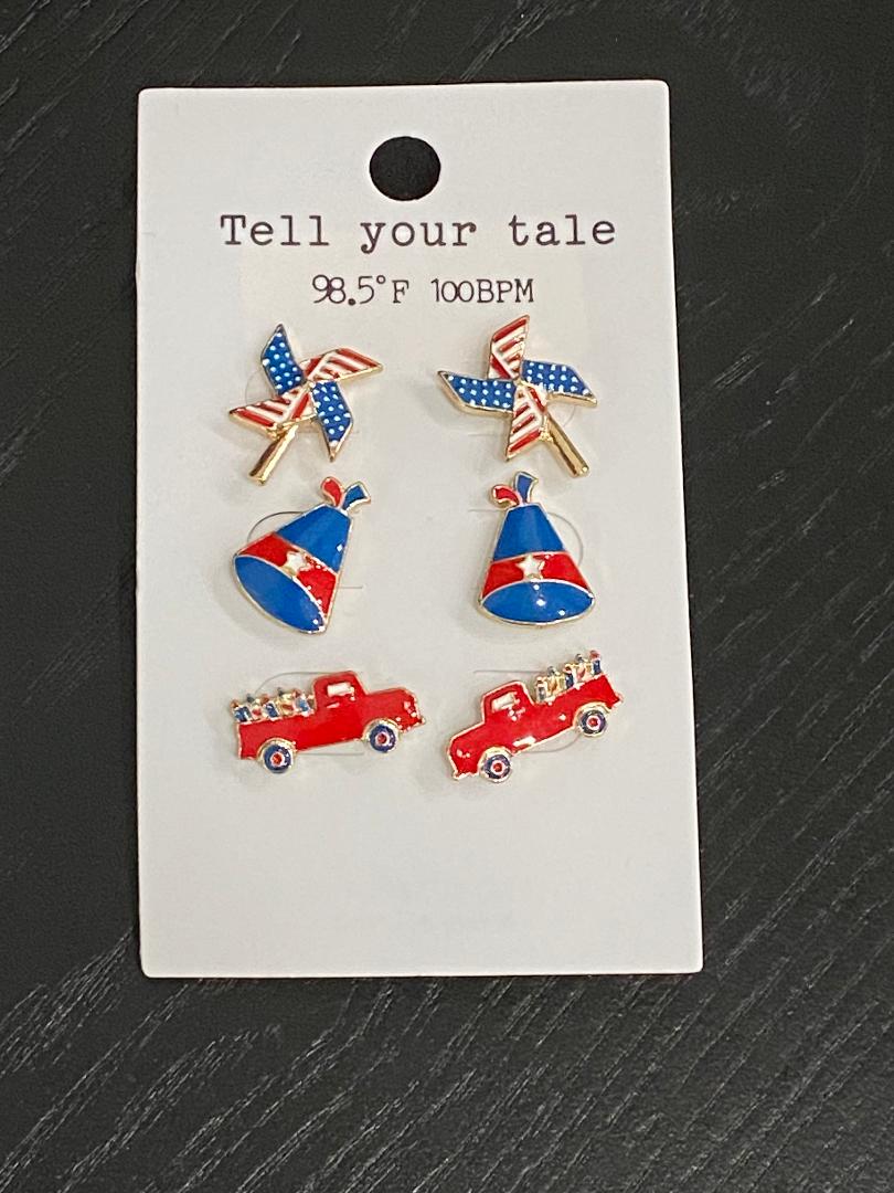 Pinwheels, Hats, Trucks Set of 3 Patriotic Earrings