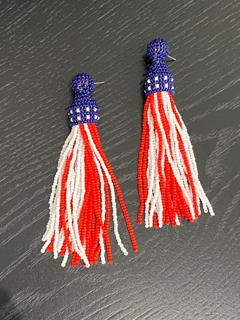 Red White Blue Tassel Patriotic Earrings