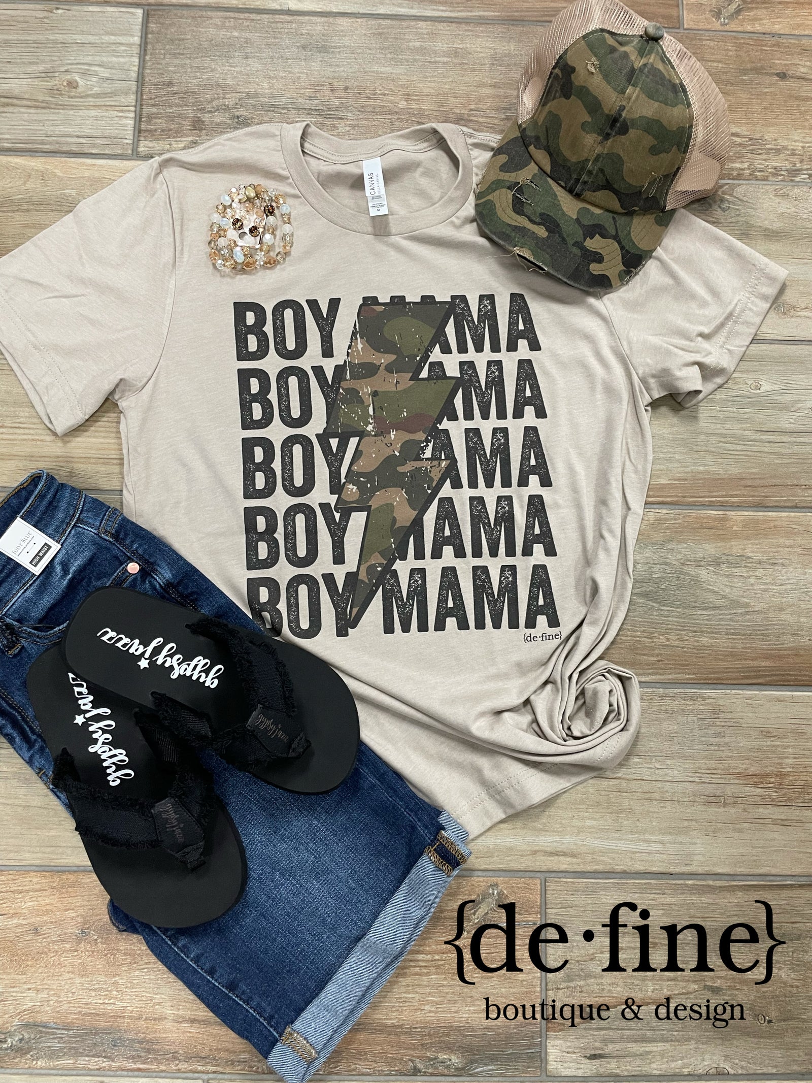 Boy Mama with Camo Lightning Bolt Tee