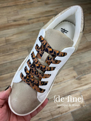Corky's Gold Metallic Sneakers with Gold Star & Leopard Laces