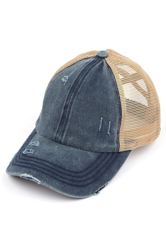 CC Distressed NEW Criss Cross Pony Caps