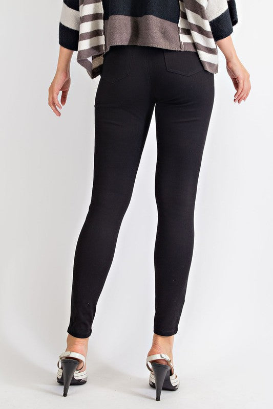Stretch Twill Fitted Pants in Black or Wine