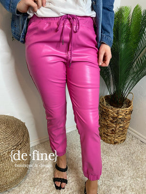 Leather Joggers in Black or Hot Pink