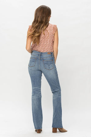 Judy Blue Midrise Bootcut Jeans with Raw Hem