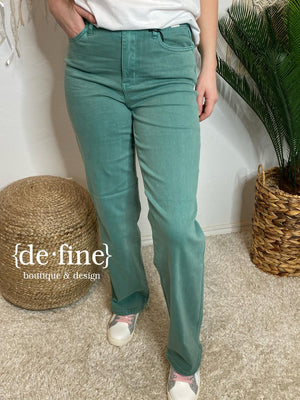 Judy Blue Sea Green Straight Jeans in Regular & Curvy