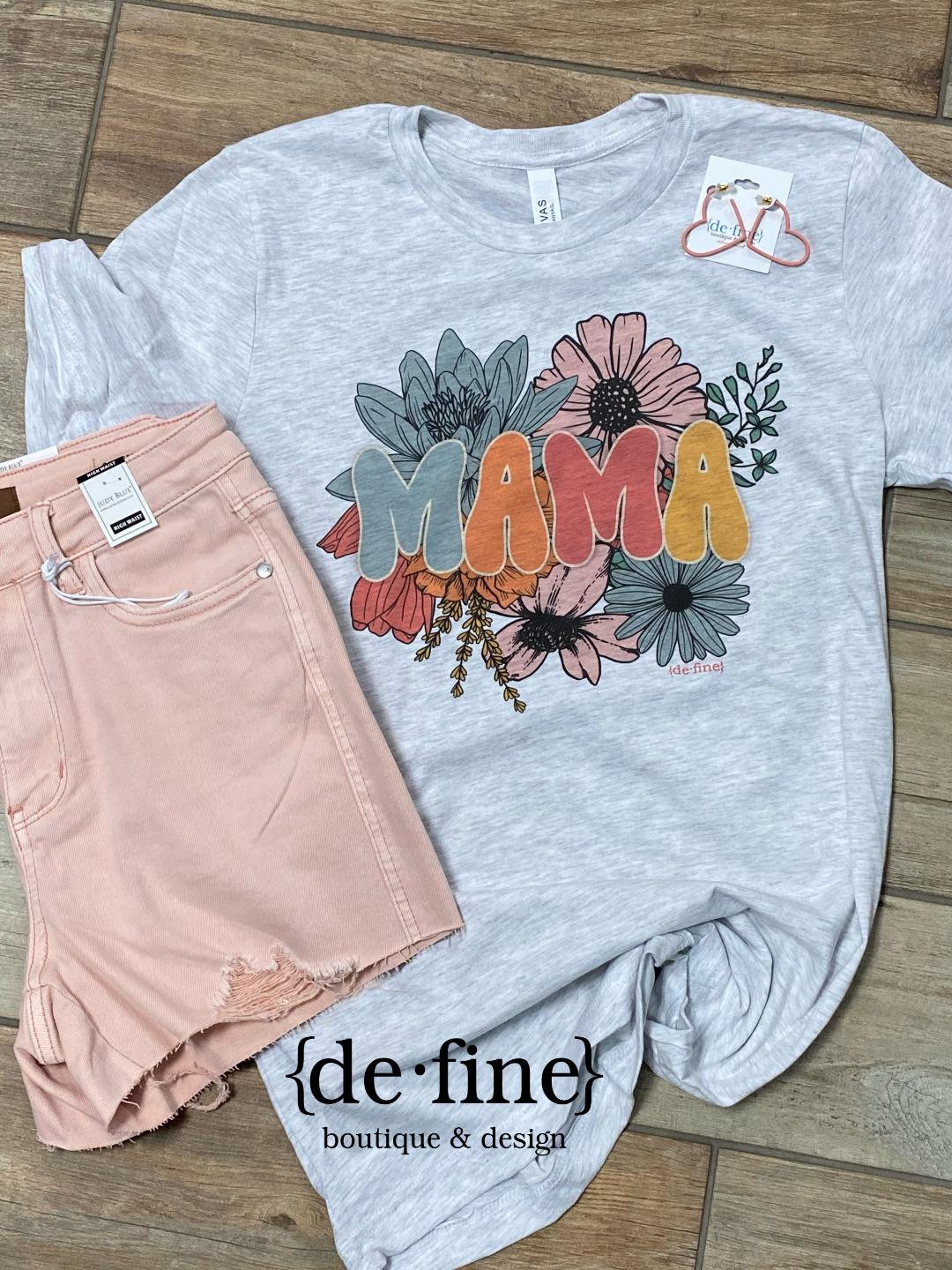 Mama Graphic Tee with Floral Background