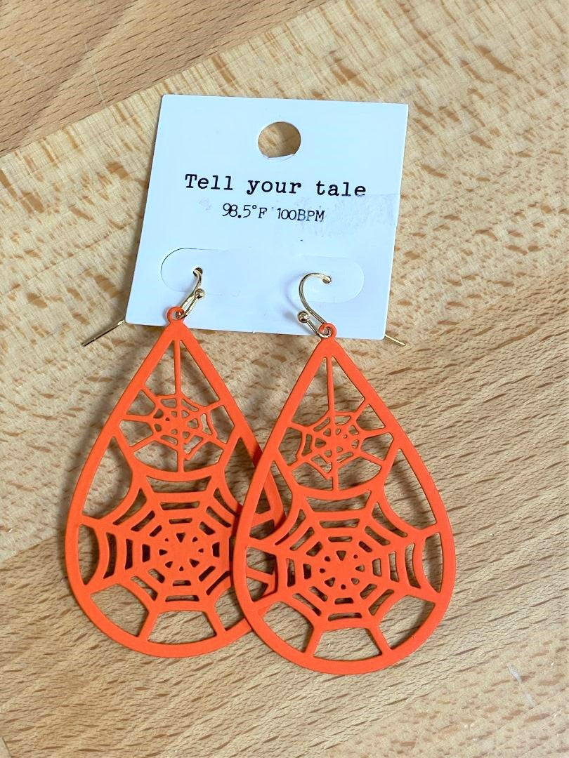 Halloween Orange Spiderweb Earrings