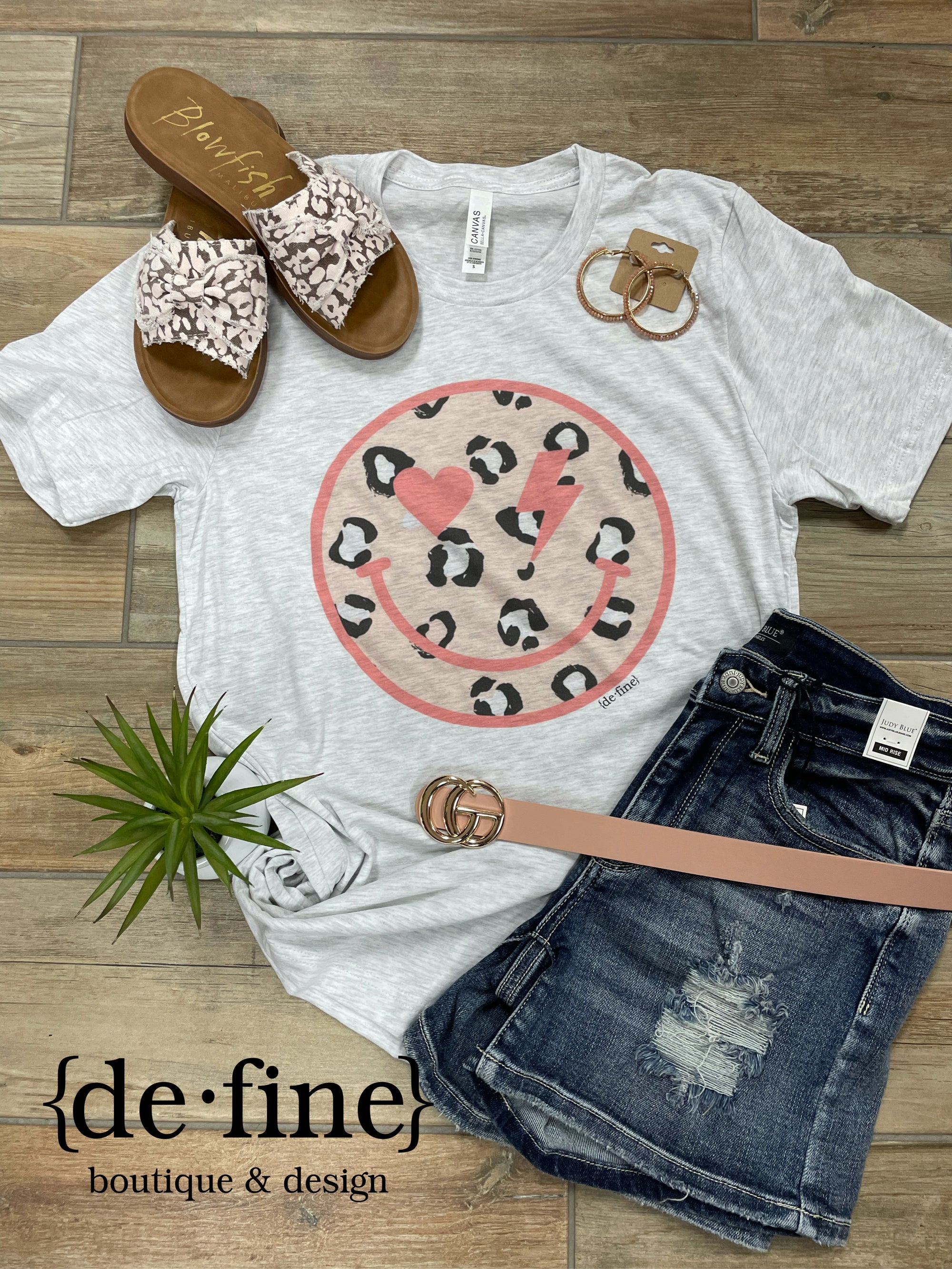 Pink Leopard Smiley Face Tee
